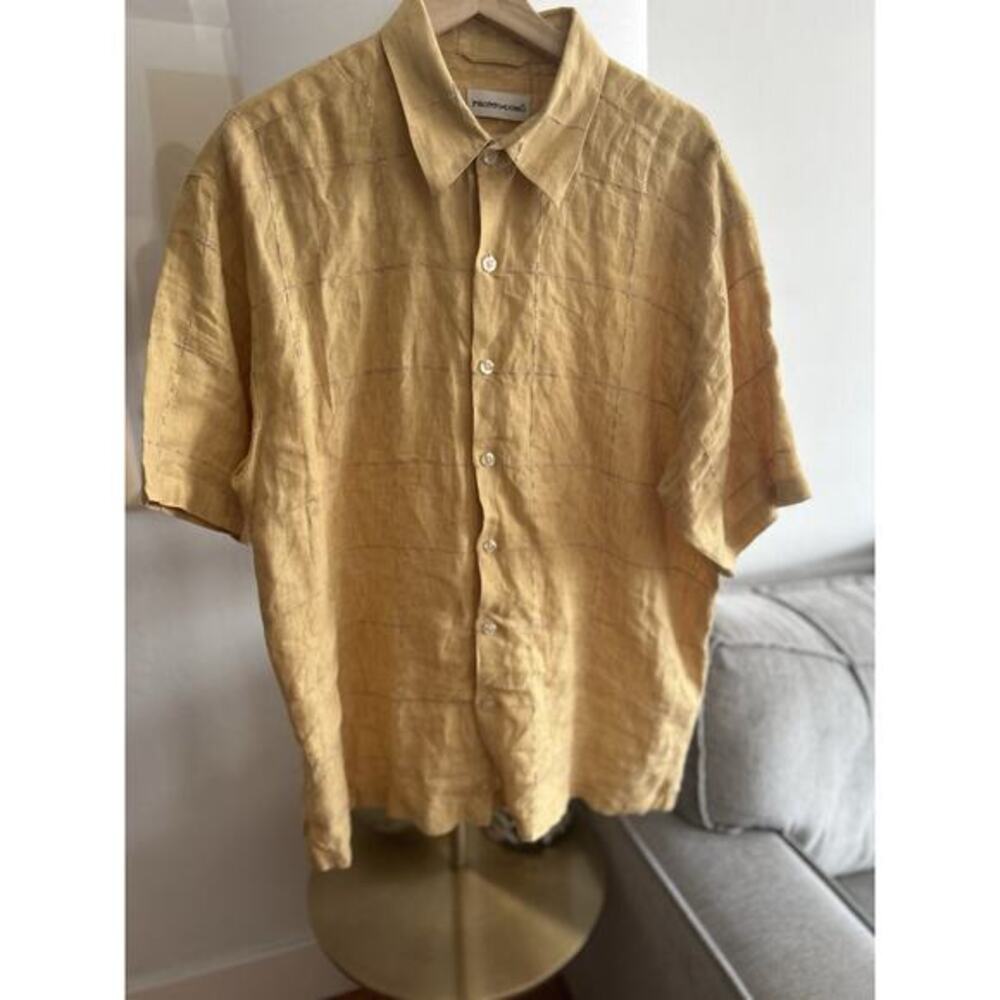 Pronto Uomo Linen Shirt Xl Yellow Beach Short Sleeves